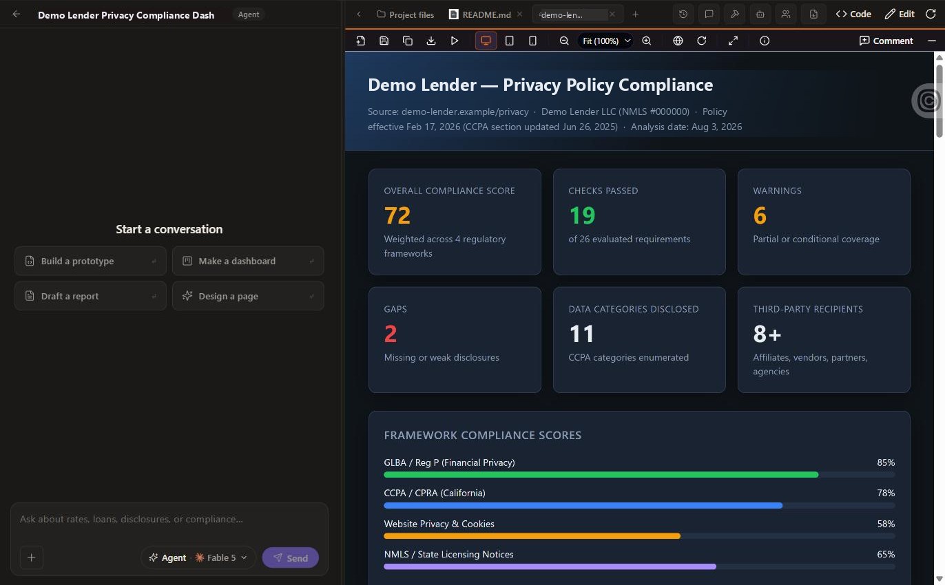 A privacy-policy compliance dashboard built by the agent